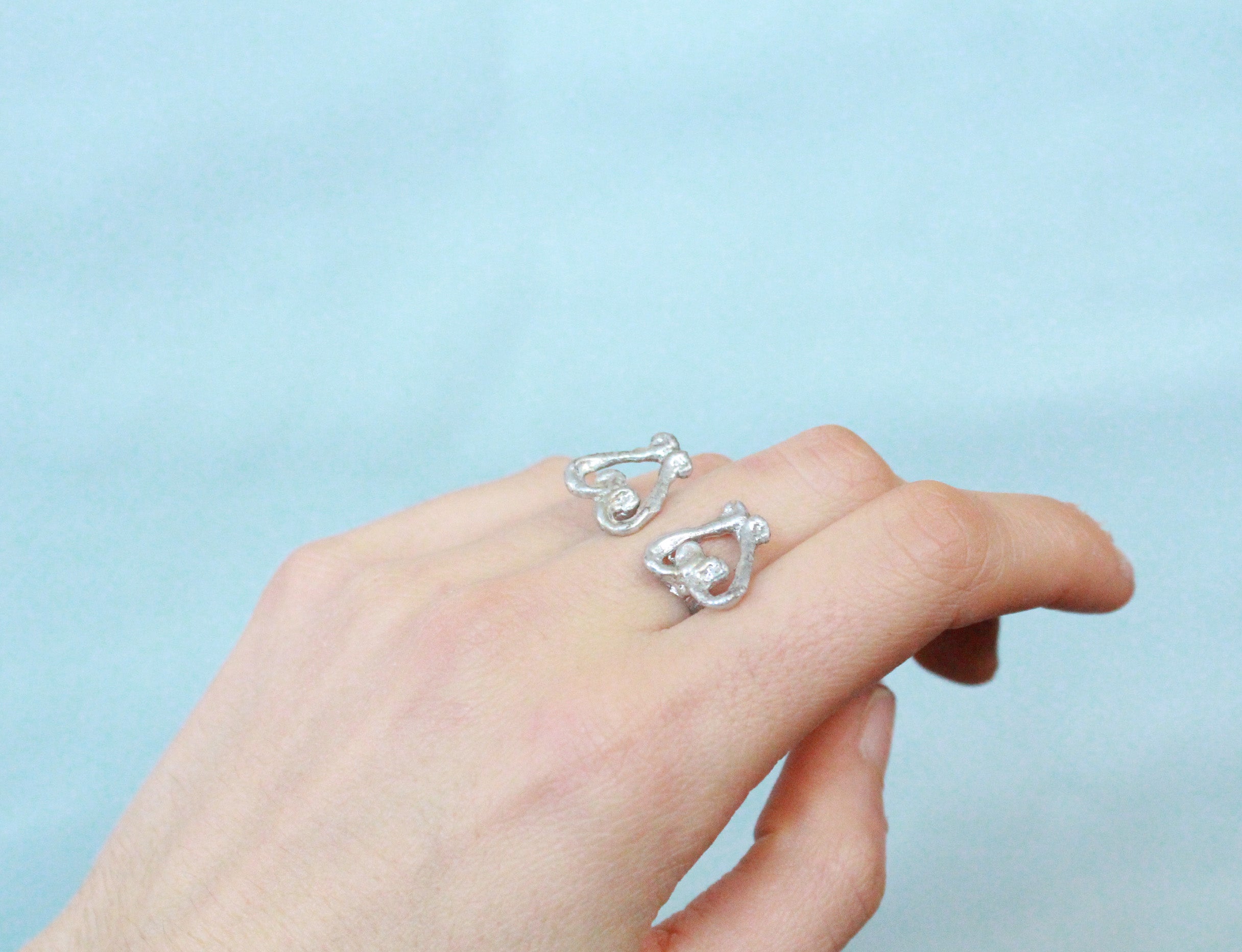 Bague Duo Coeur Volute Ajustable