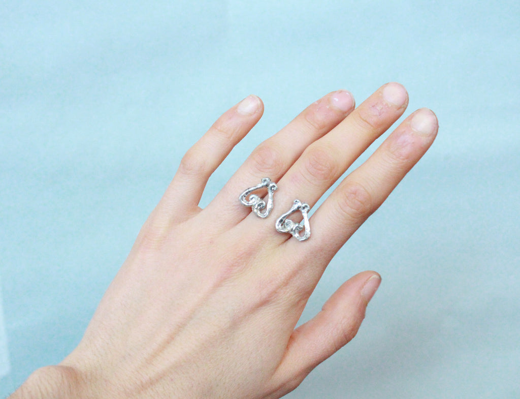 Bague Duo Coeur Volute Ajustable