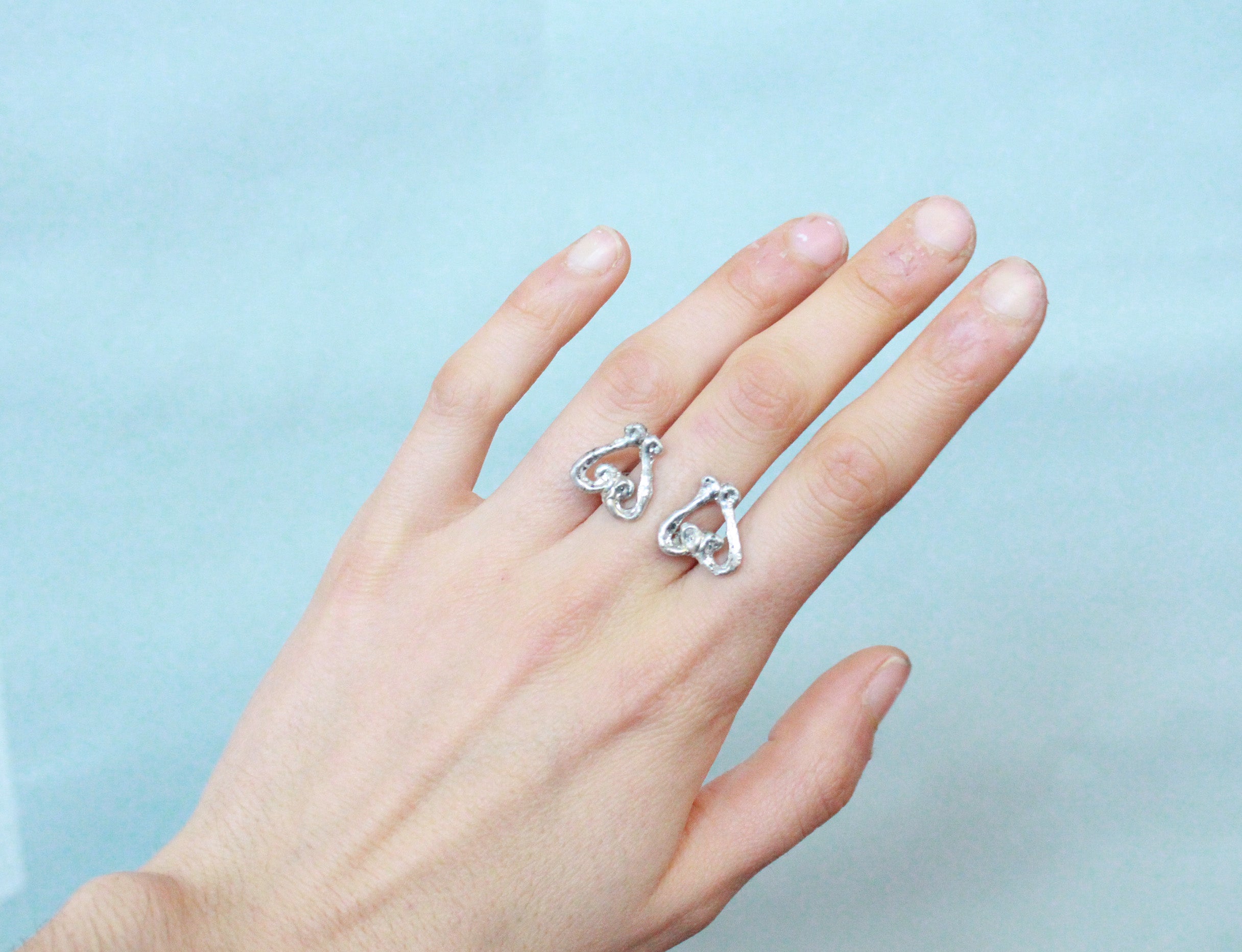 Bague Duo Coeur Volute Ajustable